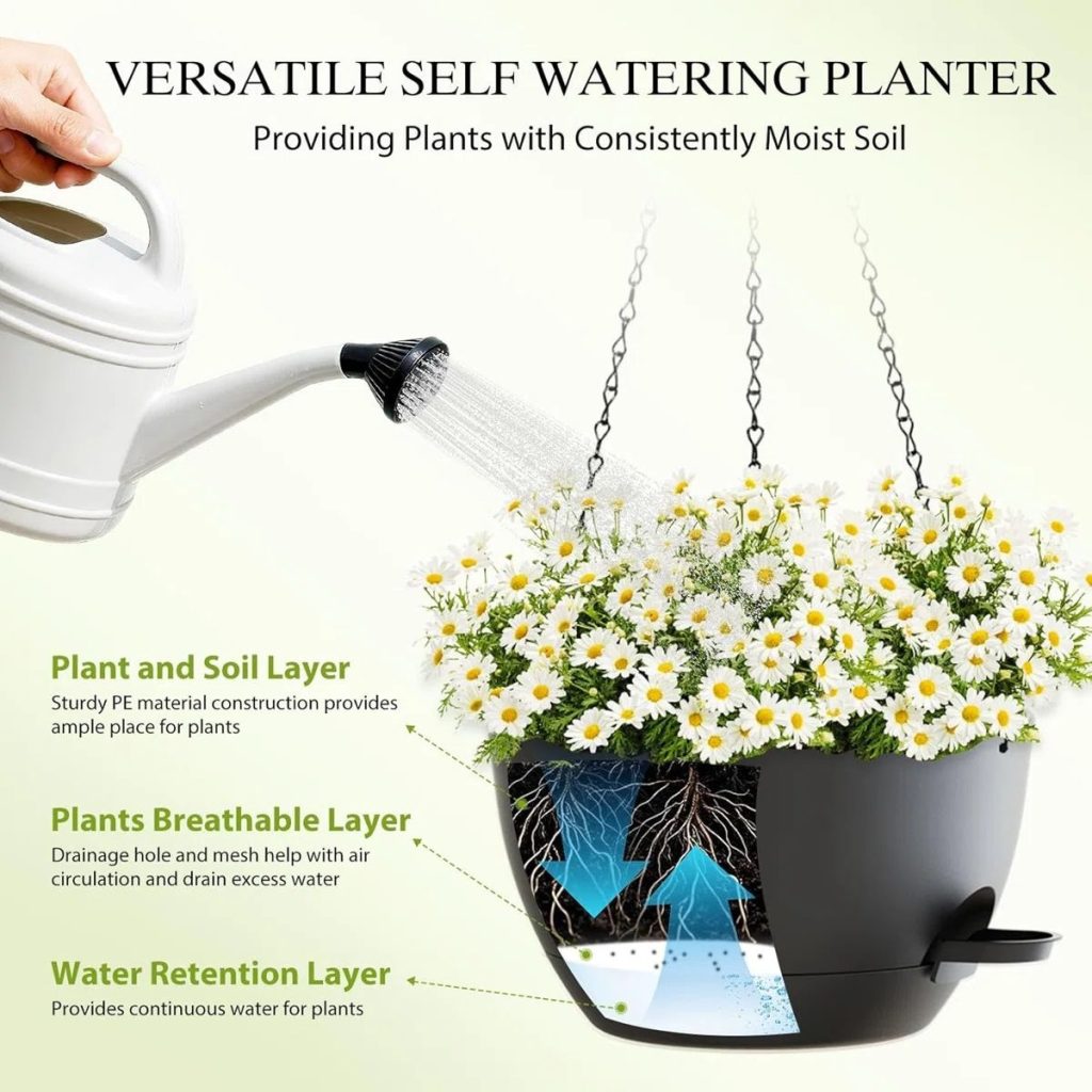 4 Pack Self-Watering Hanging Pots 20.5cm / 8 Inch
