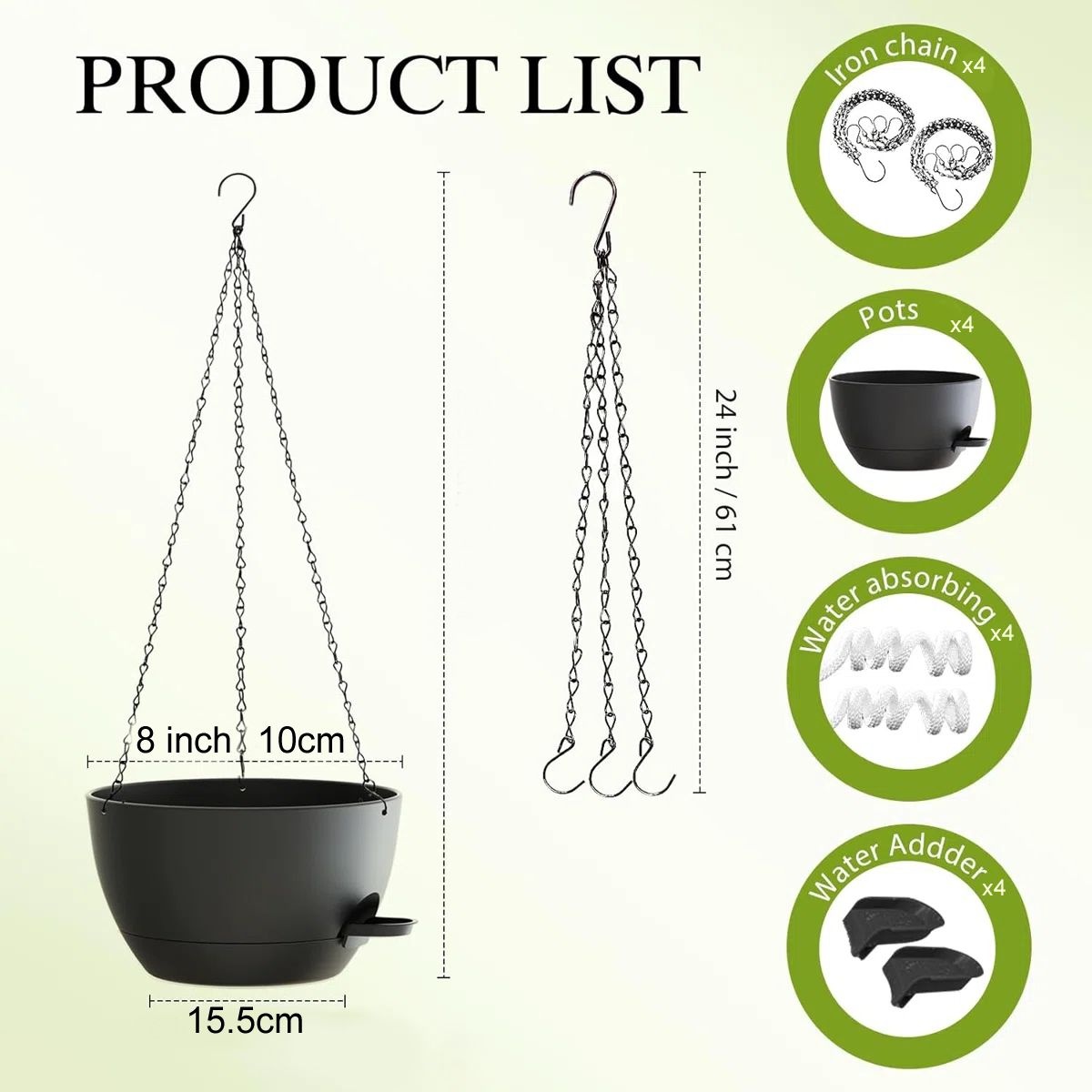 4 Pack Self-Watering Hanging Pots 20.5cm / 8 Inch - Image 5