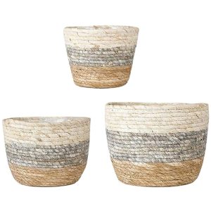 3-Pack Seagrass Plant Basket Set with Waterproof Liners (S/M/L) - Image 1
