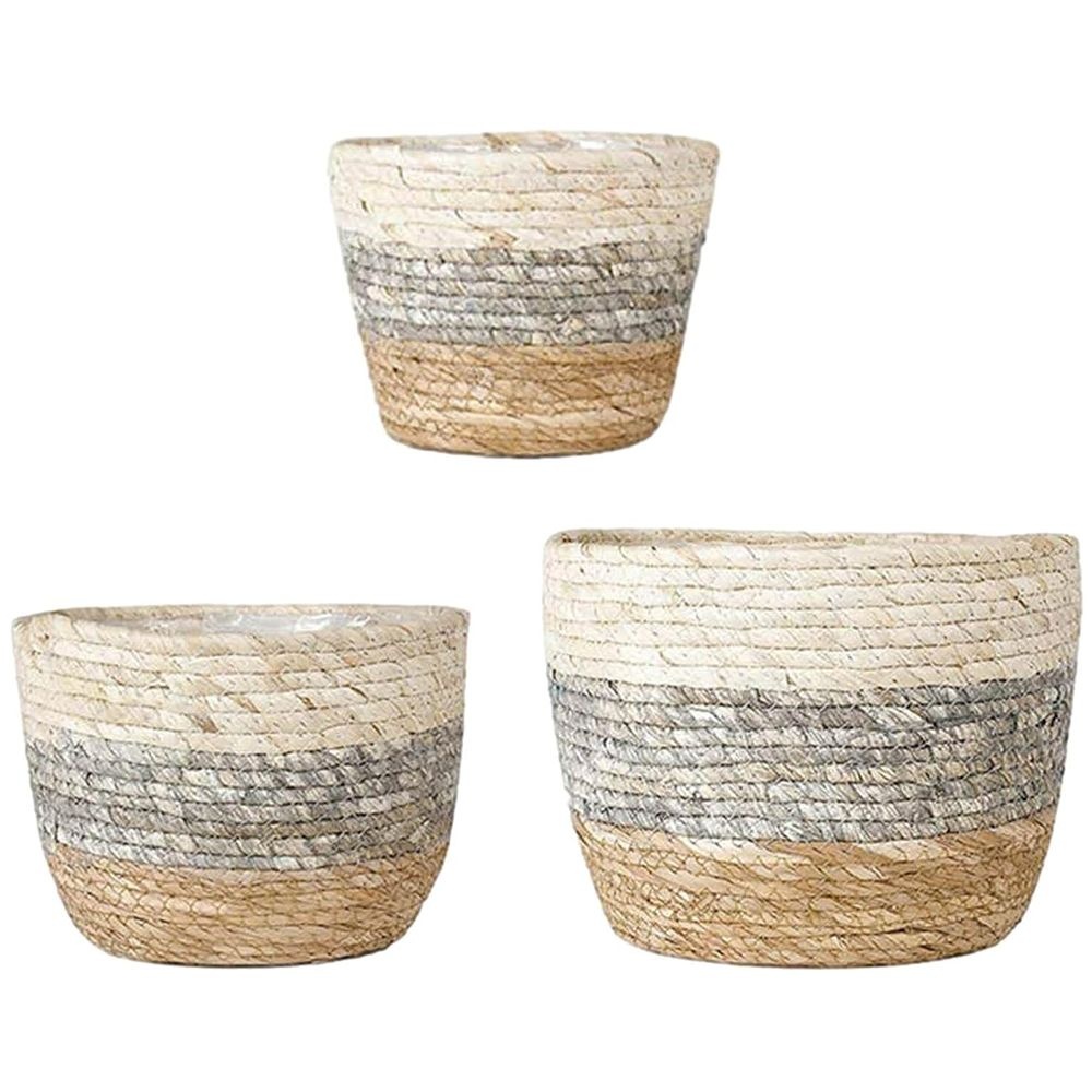 3-Pack Seagrass Plant Basket Set with Waterproof Liners (S/M/L)