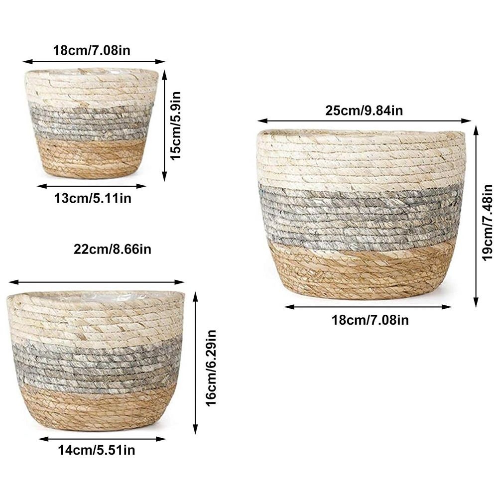 3-Pack Seagrass Plant Basket Set with Waterproof Liners (S/M/L)
