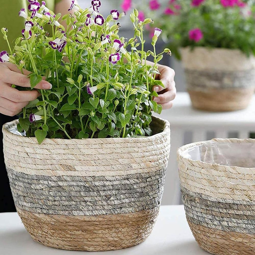 3-Pack Seagrass Plant Basket Set with Waterproof Liners (S/M/L)