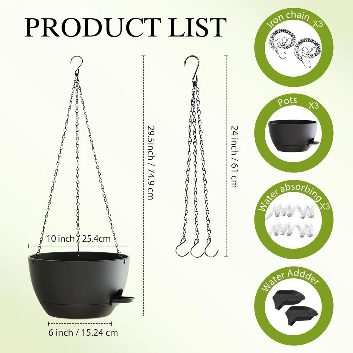 3 Pack Self-Watering Hanging Pots 25cm / 10 Inch - Image 5