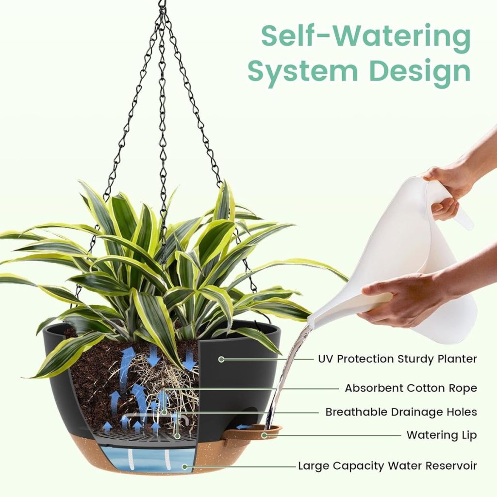 3 Pack Self-Watering Hanging Pots 25cm / 10 Inch