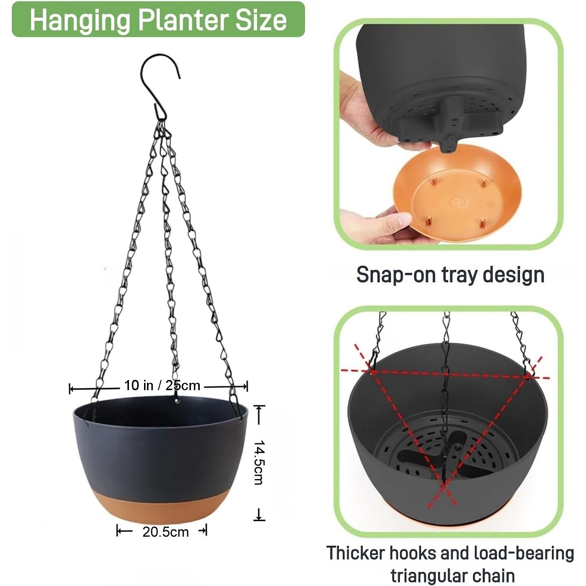 3 Pack Self-Watering Hanging Pots 25cm / 10 Inch - Image 9