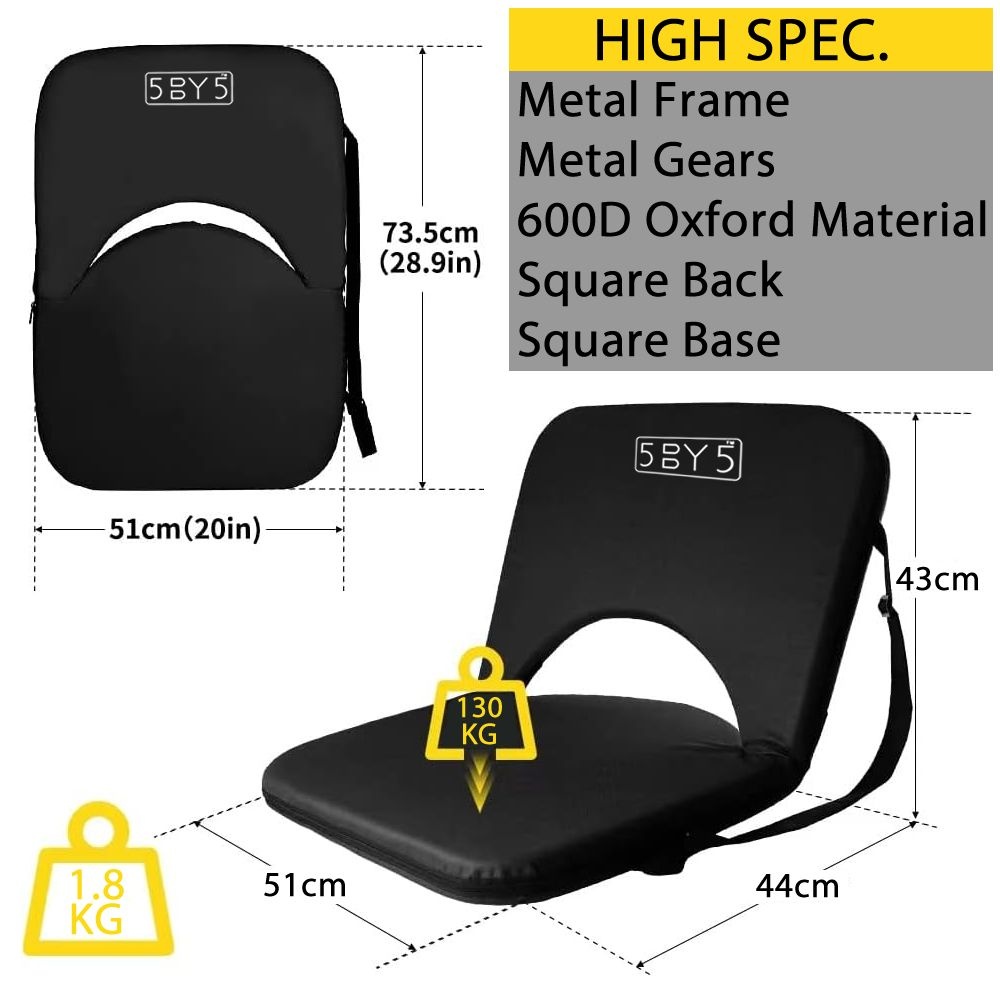 5by5 Padded Stadium Chair With Back Support (600D Waterproof Oxford Nylon)