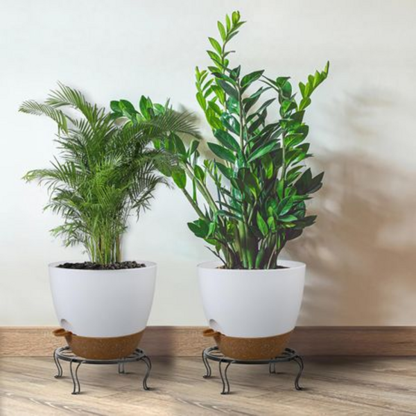 2PCS 30.5cm Self-Watering Plant Pots with Drainage Tray -White & Terracotta