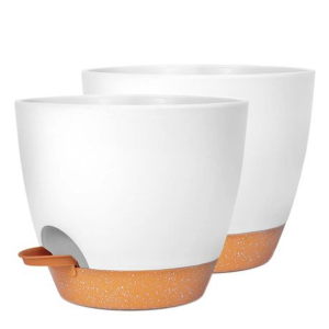 2PCS 30.5cm Self-Watering Plant Pots with Drainage Tray -White & Terracotta