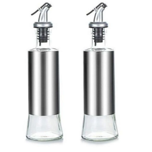 T4U Oil and Vinegar Pourer Set - Stainless Steel & Glass (300ml 2 Piece) - Image 4