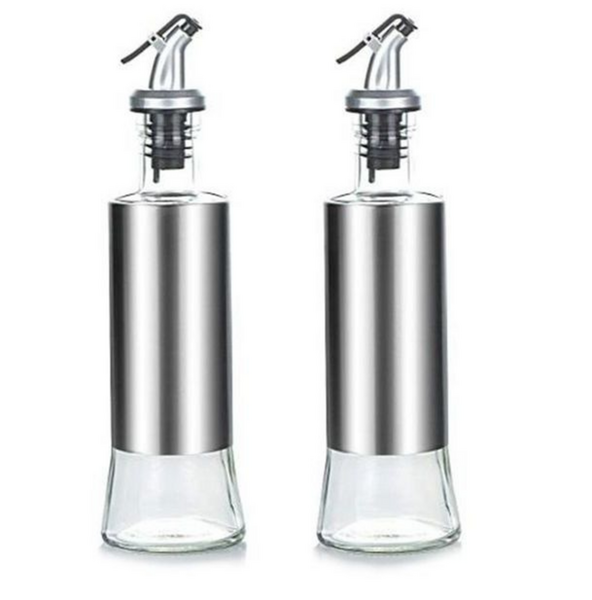 T4U Oil and Vinegar Pourer Set - Stainless Steel & Glass (300ml 2 Piece)