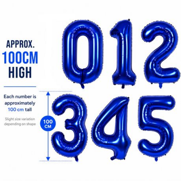10 Pieces of Royal Blue Foil Number Balloons 0-9 Set - 100 cm Party Decor