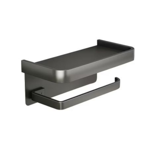 Wall Mounted Toilet Roll Holder with Shelf - Aluminium (Gunmetal Grey)
