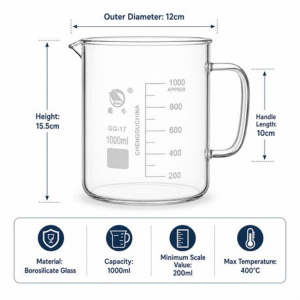 Shuniu 1000ml Borosilicate Glass Beaker with Handle - Image 2