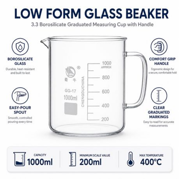 Shuniu 1000ml Borosilicate Glass Beaker with Handle