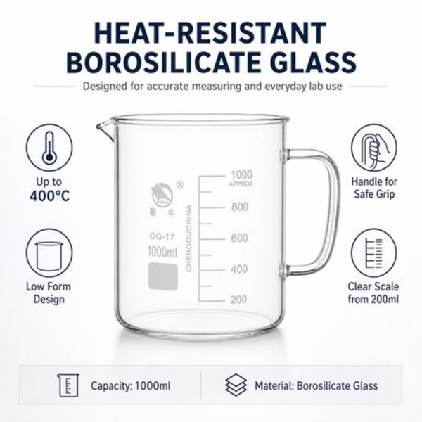 Shuniu 1000ml Borosilicate Glass Beaker with Handle