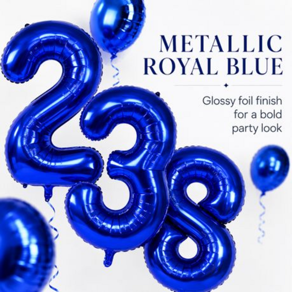 10 Pieces of Royal Blue Foil Number Balloons 0-9 Set - 100 cm Party Decor