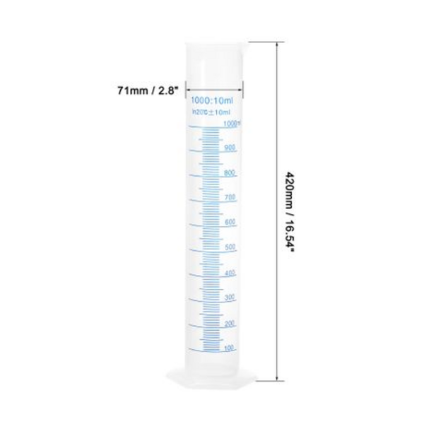 1000ml & 2000ml Graduated Measuring Cylinder Set-Dual Markings, Durable PP
