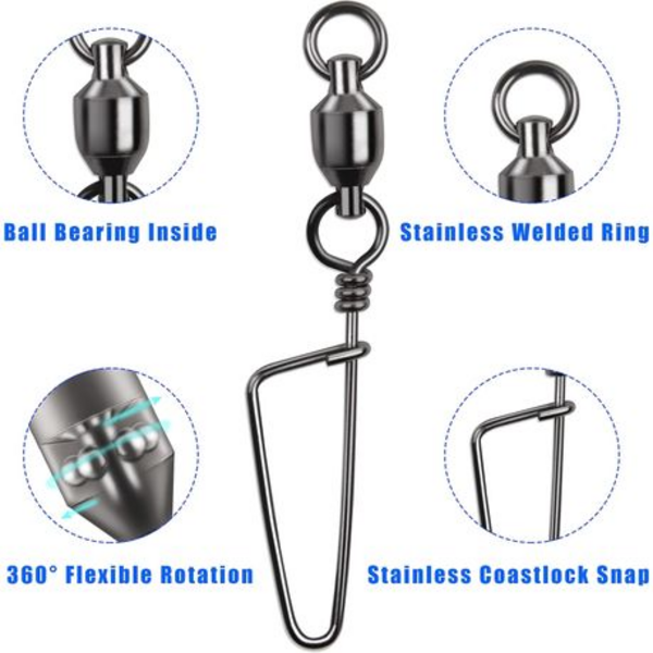 50pcs Ball Bearing Swivel with Coastlock Snap #0