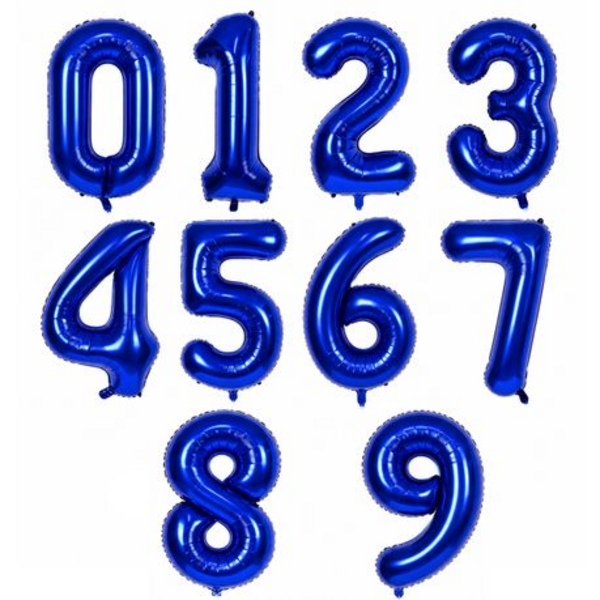 10 Pieces of Royal Blue Foil Number Balloons 0-9 Set - 100 cm Party Decor