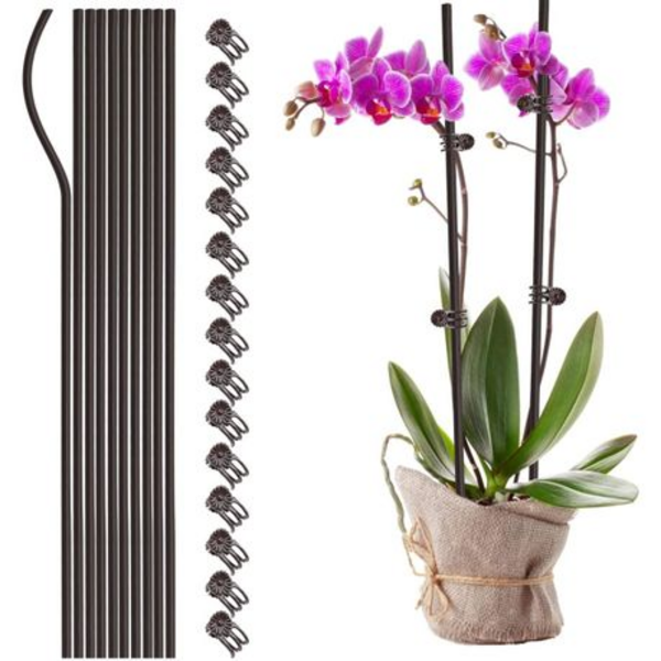 30 Plastic Coated Orchid Stakes 70cm and 50 Clips