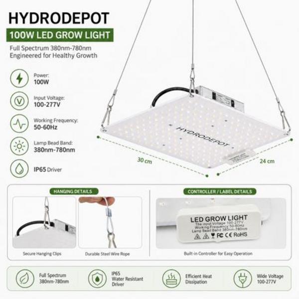 Hydrodepot 100W Full Spectrum LED Grow Light