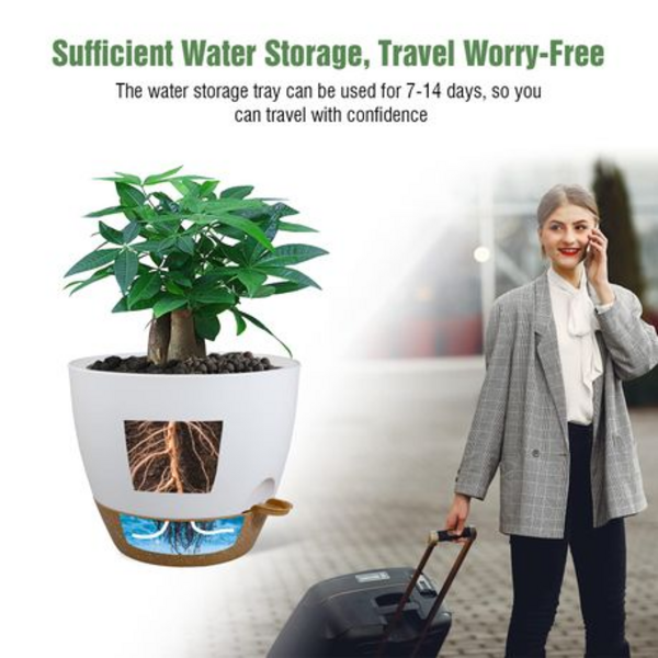 2PCS 30.5cm Self-Watering Plant Pots with Drainage Tray -White & Terracotta