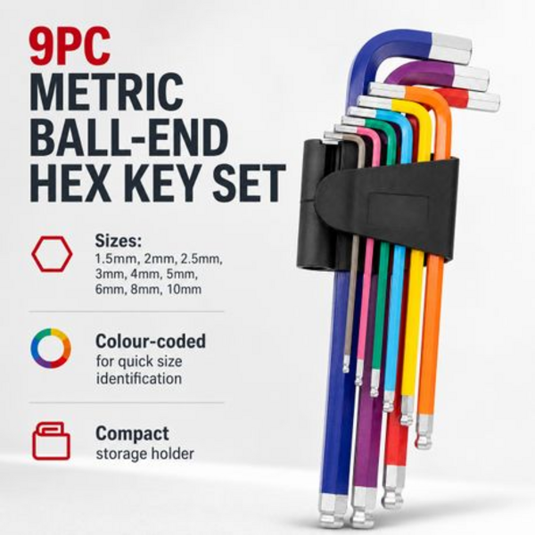 9-piece Metric Ball-End Allen Key Set With Storage Holder