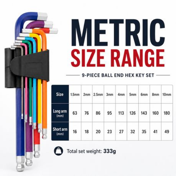 9-piece Metric Ball-End Allen Key Set With Storage Holder