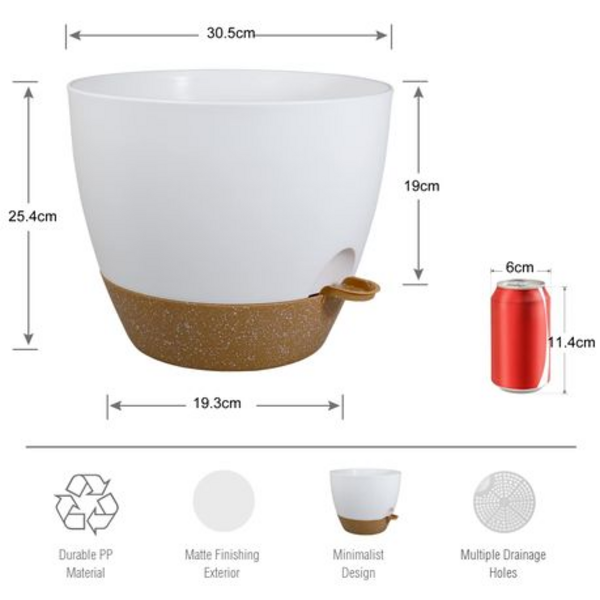 2PCS 30.5cm Self-Watering Plant Pots with Drainage Tray -White & Terracotta