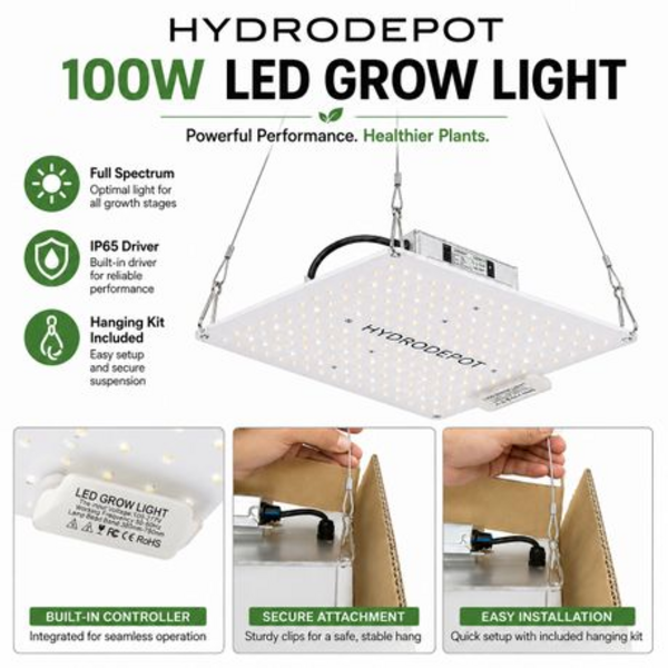 Hydrodepot 100W Full Spectrum LED Grow Light