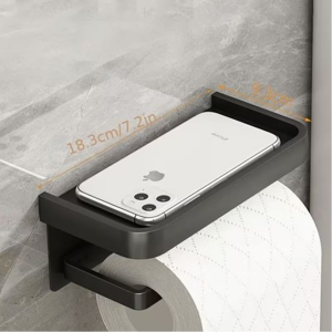 Wall Mounted Toilet Roll Holder with Shelf - Aluminium (Gunmetal Grey) - Image 3