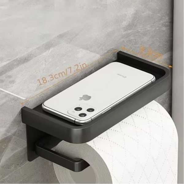 Wall Mounted Toilet Roll Holder with Shelf - Aluminium (Gunmetal Grey)