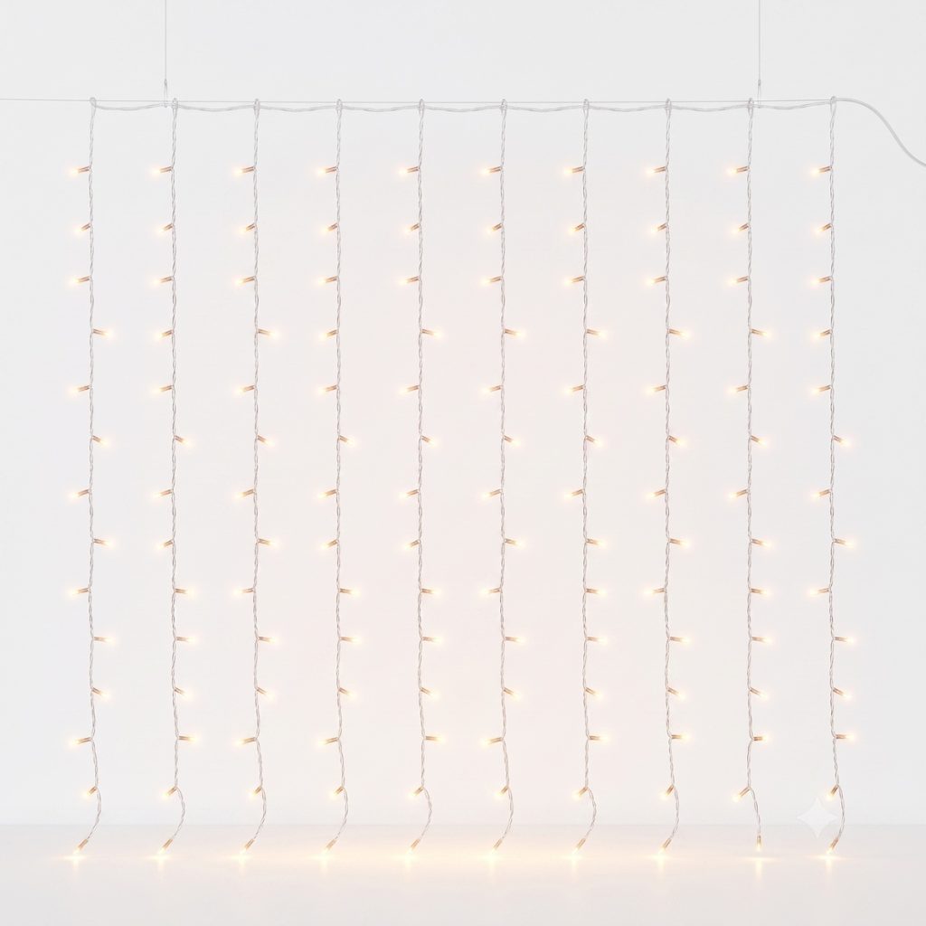 3m x 2m LED Curtain Fairy Lights with USB Power - 200 Warm White LEDs