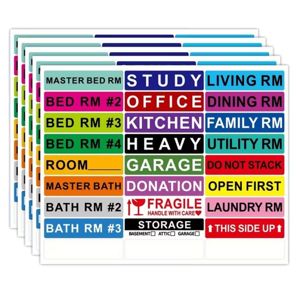 Moving Box Label Stickers 5-Pack - Room & Handling Labels