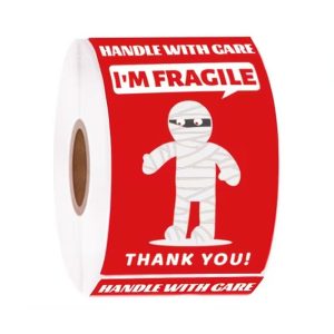 200pcs Funny Fragile Stickers - 4 Designs (Dog, Cat & Mummy) - 7.62x5.08cm - Image 1