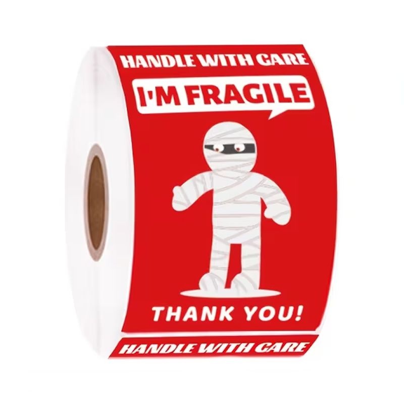 200pcs Funny Fragile Stickers - 4 Designs (Dog, Cat & Mummy) - 7.62x5.08cm