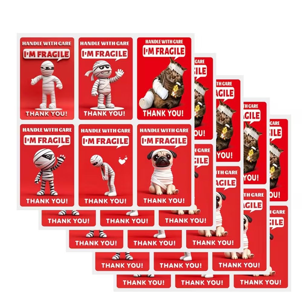 60x Fragile Handle With Care Stickers - Cute Warning Labels for Packaging