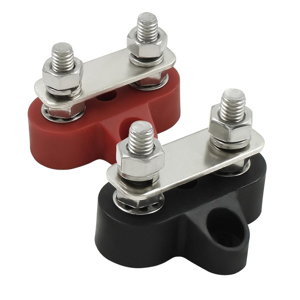Dual Terminal Battery Stud Set - Red & Black (12V-48V, 80A)