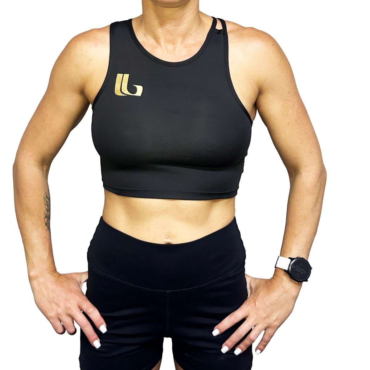 LOBRO - Sports Bra - Black and Gold - Image 1