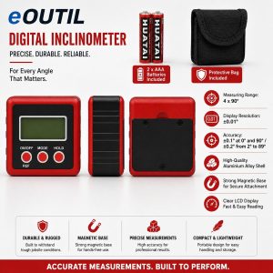 eOUTIL Digital Inclinometer / Digital Angle Gauge with Magnetic Base - Image 2
