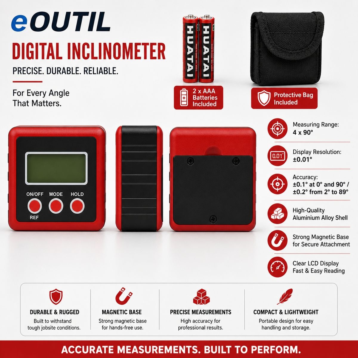 eOUTIL Digital Inclinometer / Digital Angle Gauge with Magnetic Base - Image 2