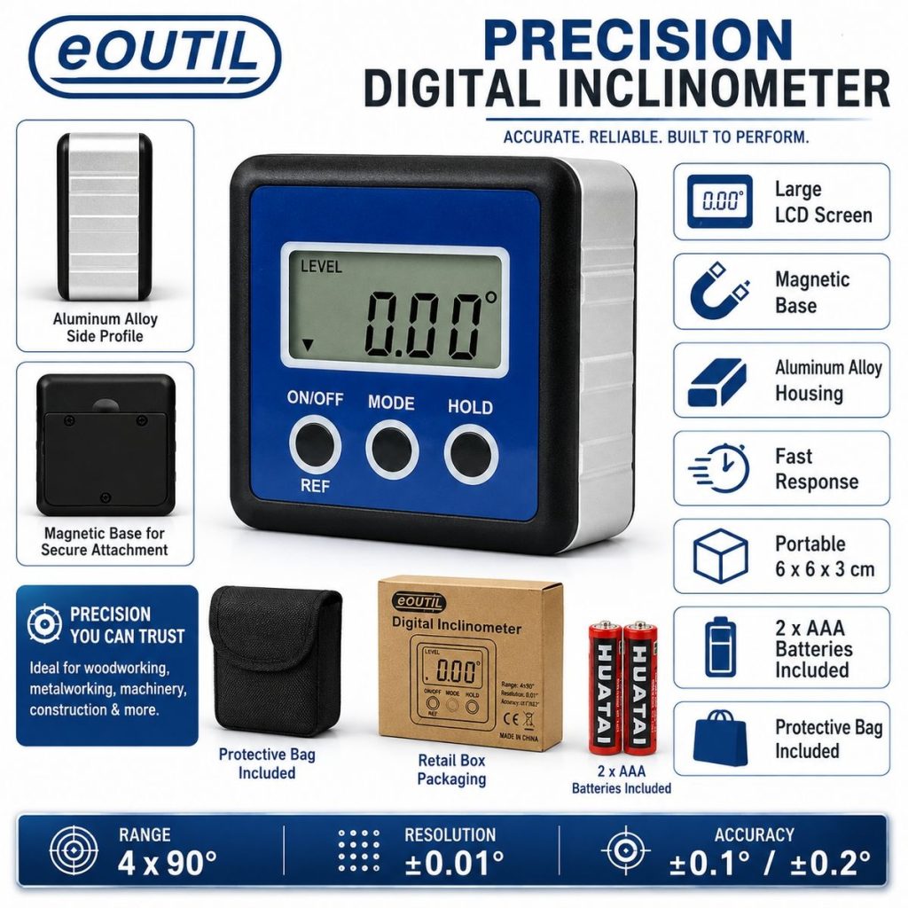 eOUTIL Digital Inclinometer / Digital Angle Gauge with Magnetic Base