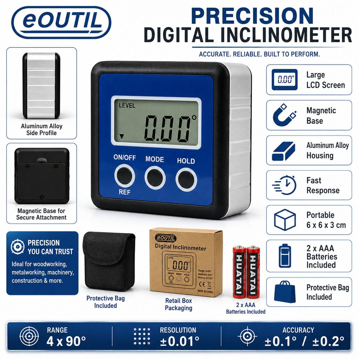 eOUTIL Digital Inclinometer / Digital Angle Gauge with Magnetic Base - Image 10