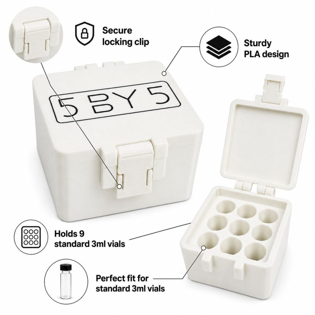 5BY5 Peptide Travel Container Compatible With Standard 3ml Vials - 9 Slot
