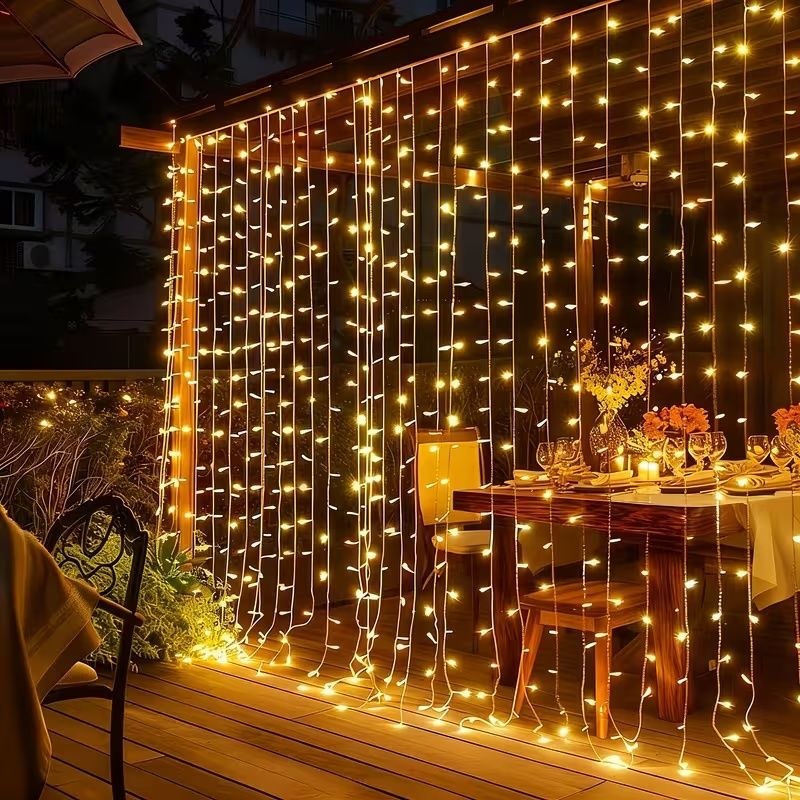 3m x 2m LED Curtain Fairy Lights with USB Power - 200 Warm White LEDs