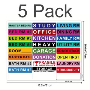 Moving Box Label Stickers 5-Pack - Room & Handling Labels - Image 2
