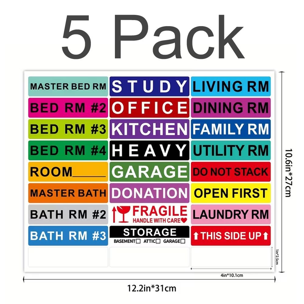 Moving Box Label Stickers 5-Pack - Room & Handling Labels - Image 2
