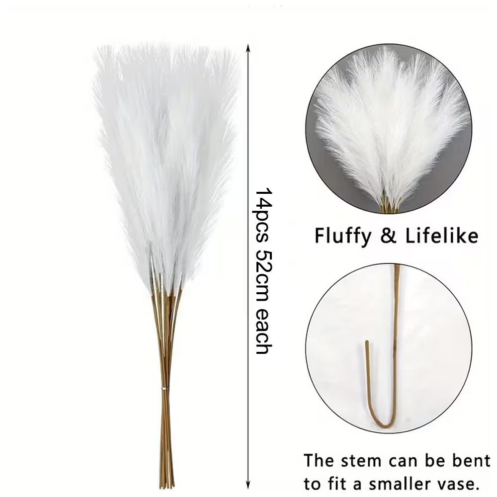 Faux Pampas Grass - 14 Piece Set - White - 52cm Each
