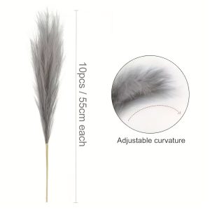 Faux Pampas Grass - 10 Piece Set - Grey - 55cm Each - Image 5