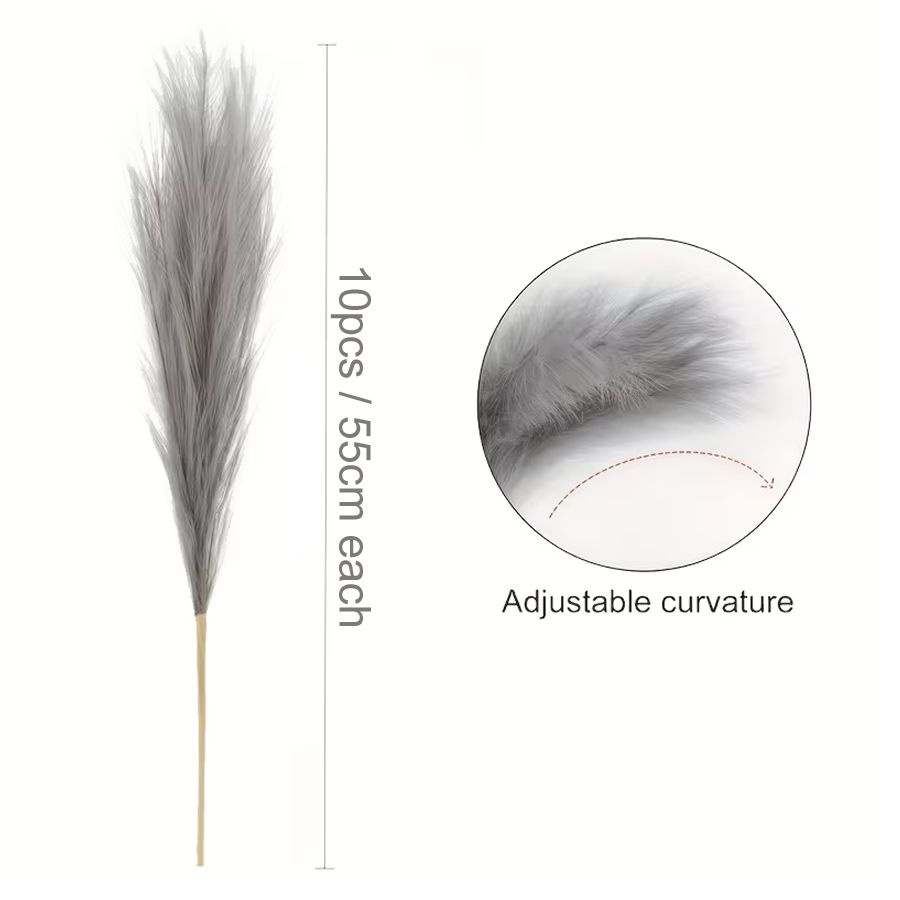 Faux Pampas Grass - 10 Piece Set - Grey - 55cm Each